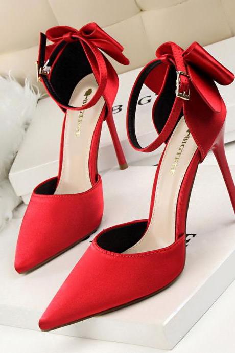 Sweet Bow Knot Pointed Tote Stiletto Heels Sandals