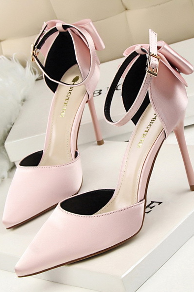 Sweet Bow Knot Pointed Tote Pink Stiletto Heels Sandals