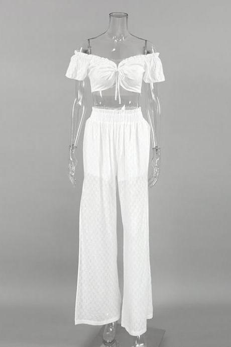 Sexy Designed Ruffled White Two Pieces Sets For Women