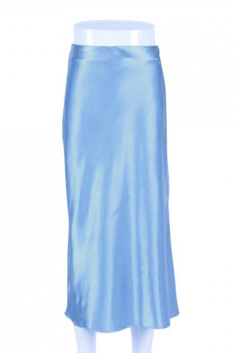 Sexy Satin High Waist Blue Sheath Skirts