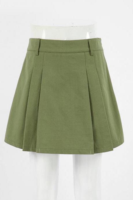 Summer High Waist 100% Cotton Sheath Green Short A Line Skirts