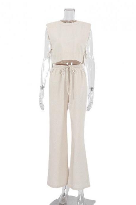 Casual Summer Cotton Linen Sleeveless Tops &amp;amp; Cropped Pants Suits