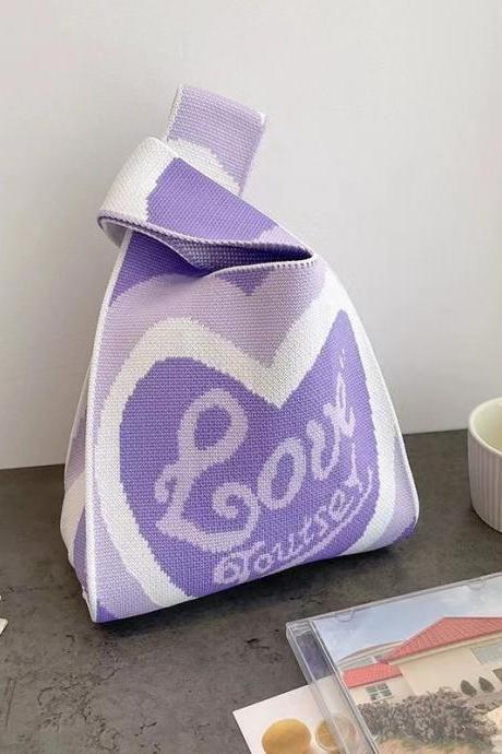 Fashion Love Design Knitted Purple Handbags