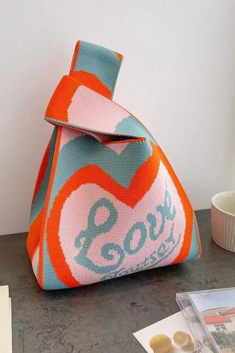 Fashion Love Design Knitted Orange Handbags