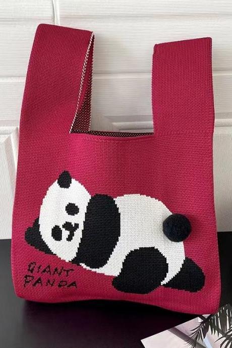 Fashion Panda Design Knitted Handbags