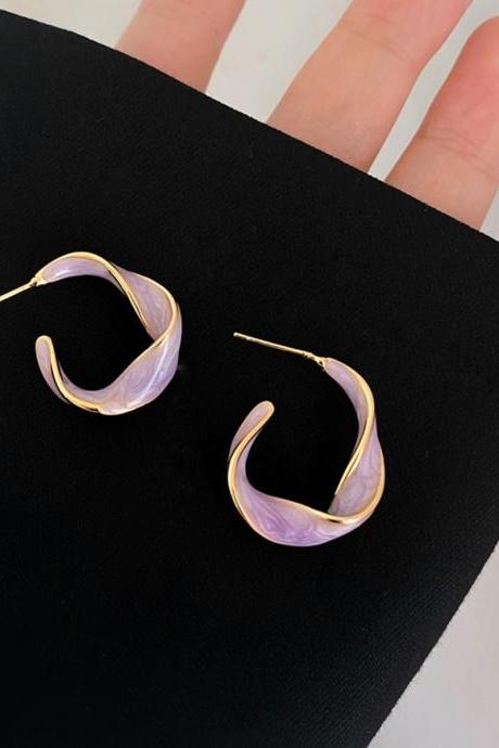 Fashion Lavender Purple Earrings For Woman Gold Color Twisted Art Line Purple Hoop Earrings Gift Jewelry Wholesale