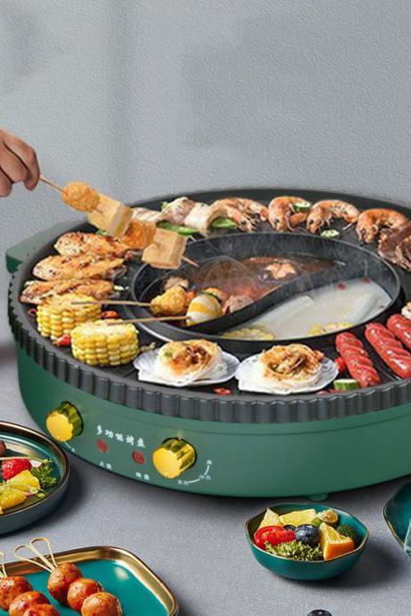 Korean Grill Pan Round Party Terrace Beach Bbq Plate Non-stick Bakeware Barbecue Tray Bbq Grilling Multifunctional Pot