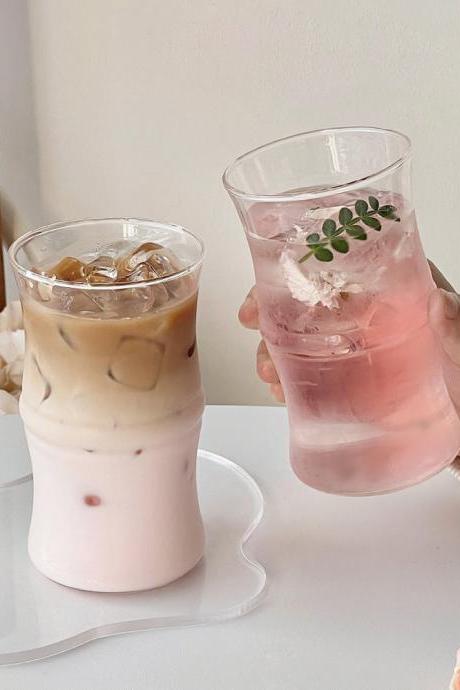 Ins Style Bamboo Knots Coffee Cup High Temperature Glass Mug Cute Cold Drink Milk Latte Cup Microwaveable Clear Glass Drinkware