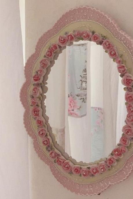 Stand Desktop Mirror Large Home Decoration Elegant Environmentally Pink Vintage Baroque Wall-mounted Mirror For Bedroom Artistic