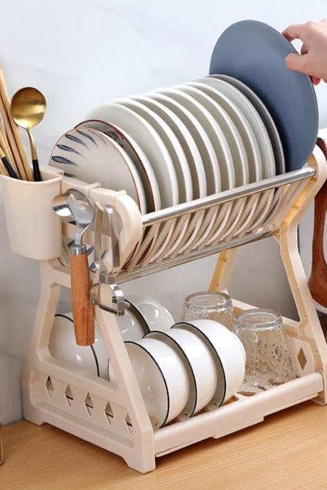 1pc Dish Drying Rack Kitchen Supplies Dish Storage Drain Rack Multifunctional Double-layer Dish Filter Rack Kichen Tools