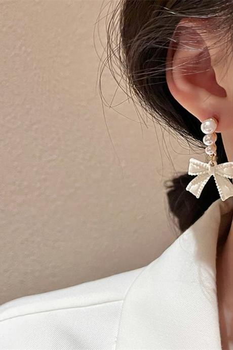925 Silver Needle 2023 Trendy Summer White Bow Pearl Earrings Party Exquisitely Designed Ear Studs Jewelry Beautiful Gifts