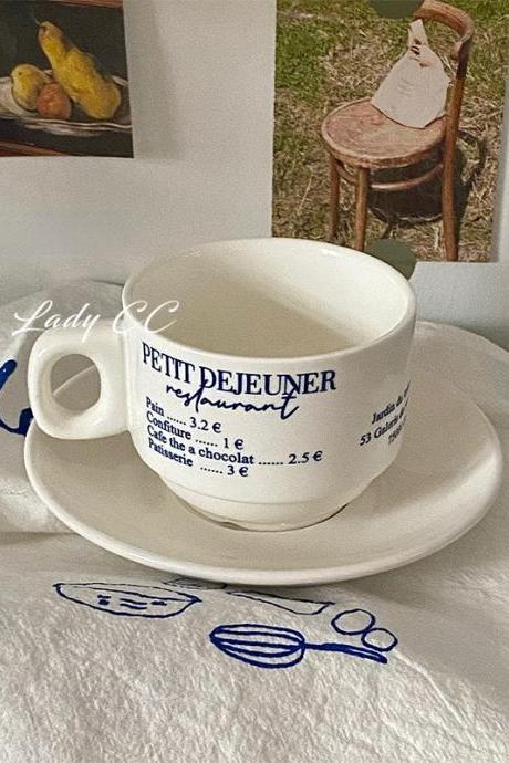 Ladycc Retro Blue English Pure White Coffee Cup Ceramic Coffee Mugs
