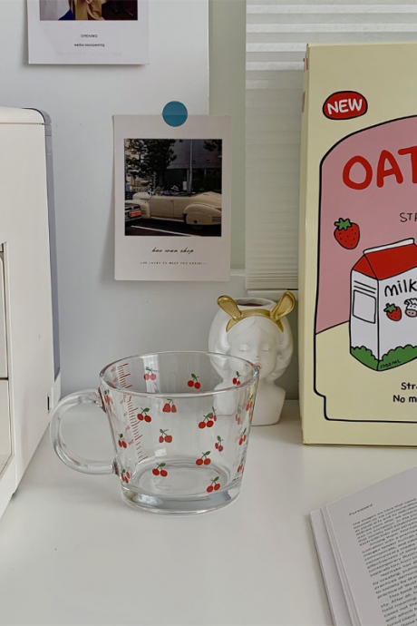 Printed Transparent Creative Glass Coffee Tea Drinks Dessert Breakfast Milk Cup Glass Mugs Handle Drinkware
