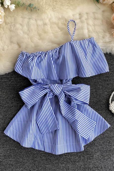 Womens Blouses Sexy Women Tops Strap Stripe Blusas Woman Tops Dropshipping French Chic Blouse 2021 Summer Ins