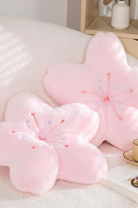 45cm Pink Sakura Plush Pillow Kawaii Flowers Plush Pillow Mat Lifelike Soft Cherry Blossom Cushion Plushie Props