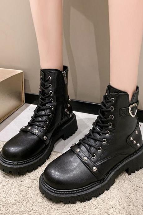 Ladies Shoes 2023 High Quality Lace Up Women's Boots Fashion Side Zipp Office and Career High Quality Round Toe Ankle Boots