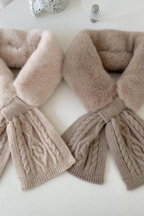 2023 Winter Scarfs For Women Fluffy Woolen Knitting Cross Neck Scarves Solid Color Thicken Collar Plush Neck Bandana Female Scar