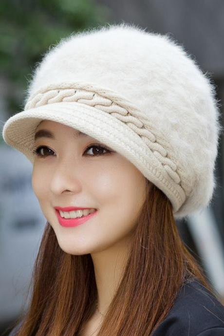 Korean Style Women Beret Winter Hats for Women Rabbit Hair Knitted Female Retro Berets Lady Solid Color Autumn Winter Warm Caps