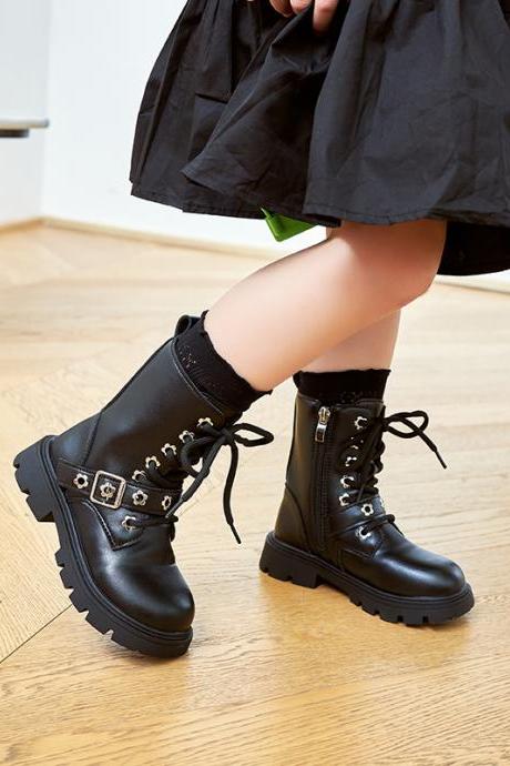Princess Shoes Flowers Cute Elegant Girls Mid-calf Boots For Catwalk 2023 Spring Autumn Solid Color Korean Wind Non-slip