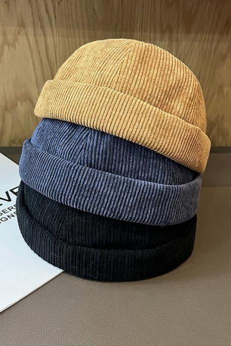 Solid Color Adjustable Men Beanie Korean Version Unisex No Brim Skull Cap Landlord Hat