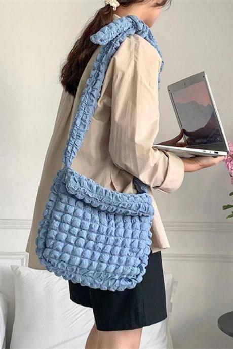 Hobo Bags Quilted Padded Shopper Purse Korean Messenger Bag Women Leisure Ruched Solid Messenger Bag Tote Bags Crossbody Bag