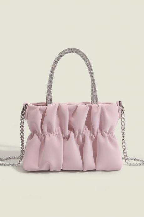 Korea Rhinestone Portable Cloud Bag Pleated Bag Luxury Totes And Handbag Casual Pu Leather Women Shoulder Messenger Bag
