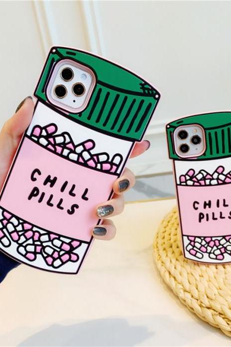3d Full Silicone Pink Chill Pills Tpu Phone Case For Iphone 8 7 6 Plus Se2 X Xr Xs 11 12 13 Mini Pro Max Cases Soft Rubber Cover