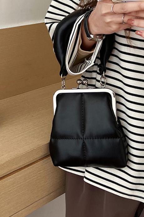Fashion Women Clip Handbag Vintage Kiss Lock Chain Crossbody Bag Korean Style Female Messenger Shoulder Bags Solid Phone Bag