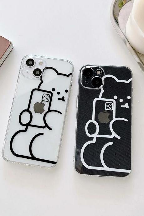 Clear Couple Bear Play Phone Case For Iphone Xr Xsmax 12 Mini 11 13 14 Pro Max X 8 7 Plus Silicone Soft Cute Cartoon