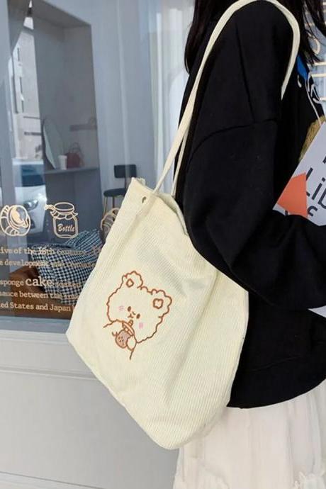 Winter Fashion Tote Bag Korean Version Ins Cartoon Female Bag Cute Bear Student Schoolbag One-shoulder Women&amp;#039;s Shopping Bag