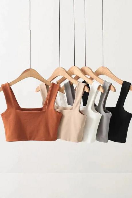 Women Square Neck Chunky Strap Top Fitted Crop Tank