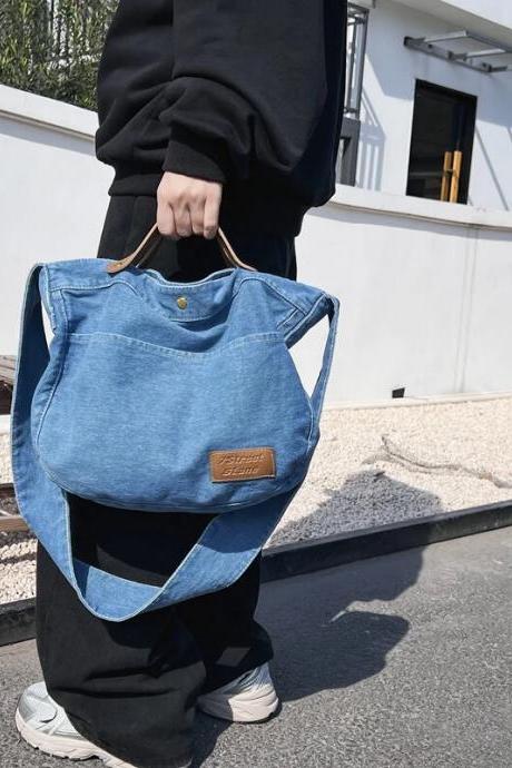 High Quality Denim Women's Bag Shoppers Eco Bag Korean Messenger Bags Y2k Pu Handle Handbag Jeans Shoulder Cross Body Tote Bag