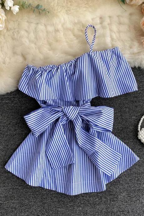Womens Blouses Sexy Women Tops Strap Stripe Blusas Woman Tops French Chic Blouse Summer Ins