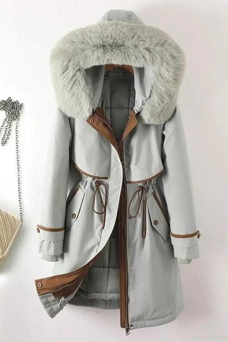 High End Winter Jacket Womens Thick Warm Quilted Long Parkas Fur Collar Hooded Cotton Padded Coat Detachable Parka Mujer 6xl
