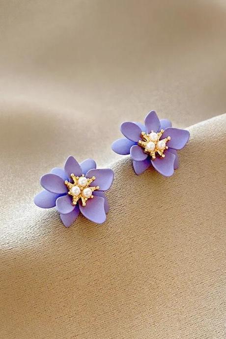 Korean Elegant Light Purple Flower Earrings For Women's Fashion Simple Sweet Accessories Birthday Party Anniversary Jewelry Gift