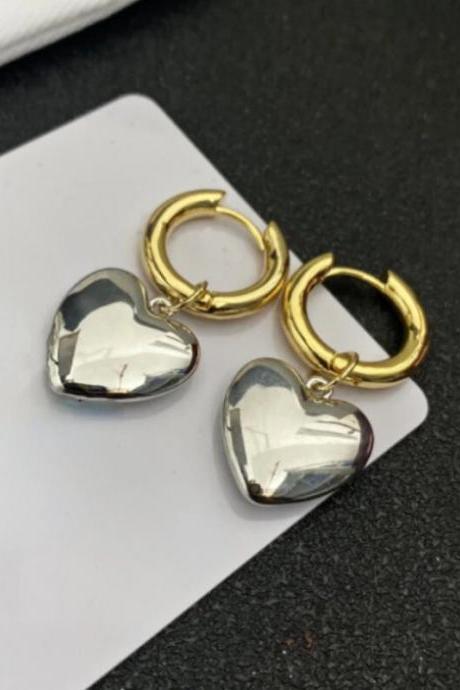 Gold Silver Color Metal Heart Pendant Hoop Earrings For Women Street Style Female Drop Earrings Korean Fashion Statement Jewelry