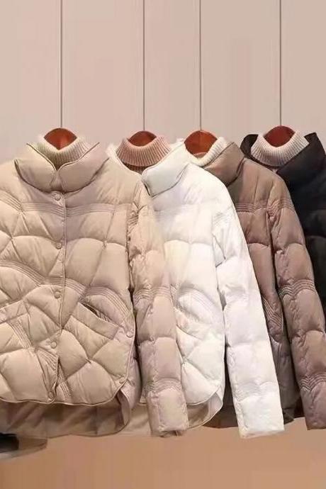 Autumn Winter Women&amp;#039;s Simple Down Cotton Coats Solid Color Stand Collar Lightweight Parkas Female Clothes Cotton-padded Clothes