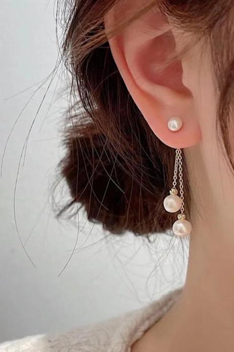 Earrings Korean And Japanese Tassels Accessories Long Imitation Pearl Earrings Chain Ear Studs Earrings