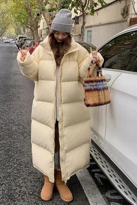 Oversize Long Parka Winter Coat Women Korean Windproof Puffer Jacket Thickened Warm Long Sleeve Zip Cotton-padded Jacket Solid
