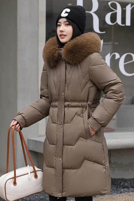 Winter Long Coats For Women Fur Collar Fashion Korean Style Oversize Woman Parkas Hooded Thick Warm Zipper Overcoat