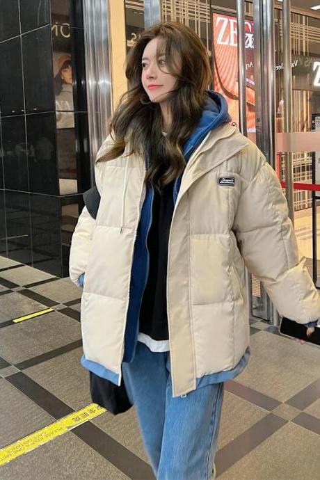 Winter Student Thicken Warm Parkas Woman Loose Zipper Parka Outerwear