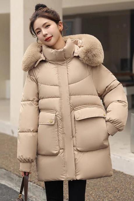 Winter Long Outwear Cotton Padded Snow Parkas Female Windproof Coat Women Winter Big Fur Collar Removable Hooded Jacket