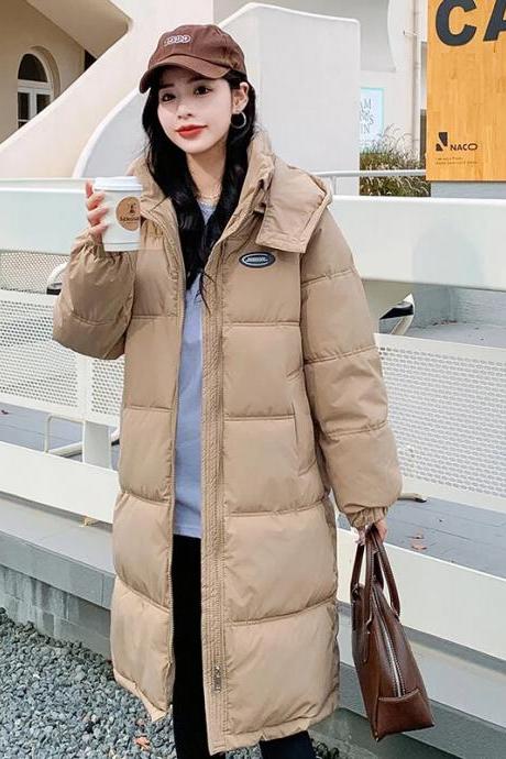 Winter Women&amp;#039;s Jacket Hooded Loose Korean Casual Fashion Middle Length Down Cotton Thicken Windproof Warm Outerwear Parka