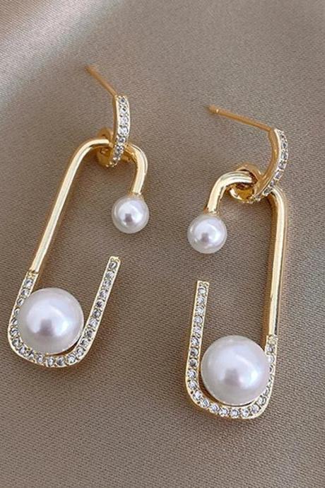 Design Pearl Square Geometric Pin Dangle Earrings For Women Fashion Korean Jewelry Luxury Girls Party Ear Jewelry