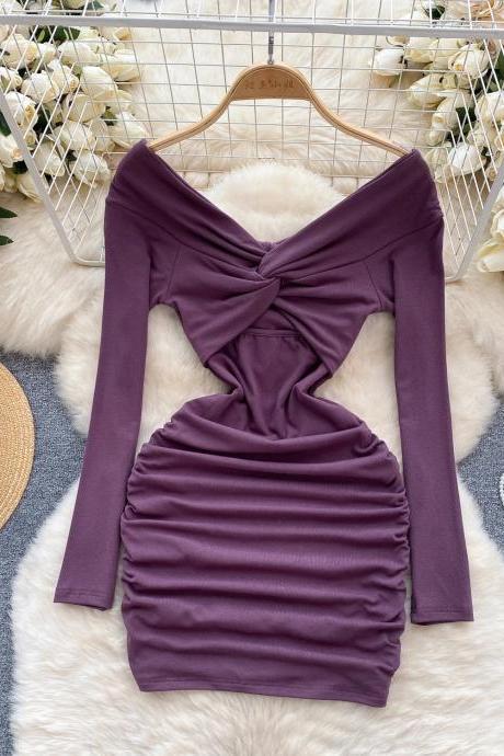 Elegant Long Sleeve Twist Front Bodycon Mini Dress