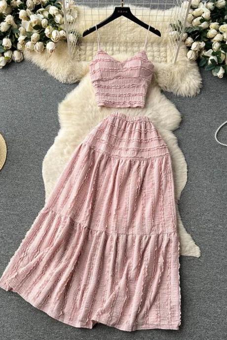 Womens Sweetheart Neckline Pink Pleated Midi Dress Set