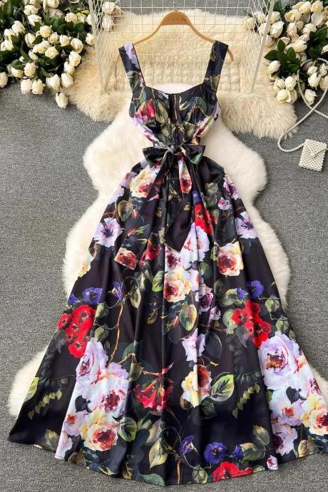 Elegant Floral Print Sleeveless V-neck Maxi Dress