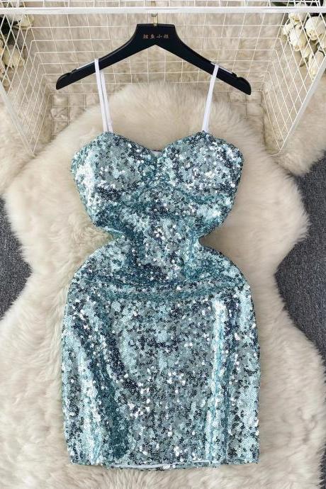 Womens Sparkling Sequin Strapless Bodycon Party Dress