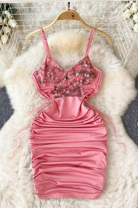 Pink Floral Bustier With Ruched Mini Dress Set