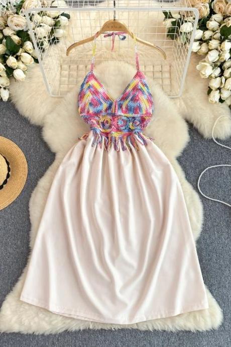 Bohemian Halter Neck Summer Dress With Colorful Beading